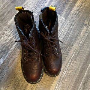 Dr. Martens brown leather booties. In excellent condition.